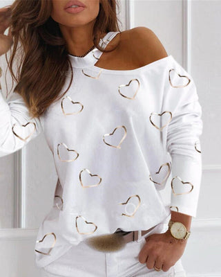 Haut à une épaule imprimé cœur
