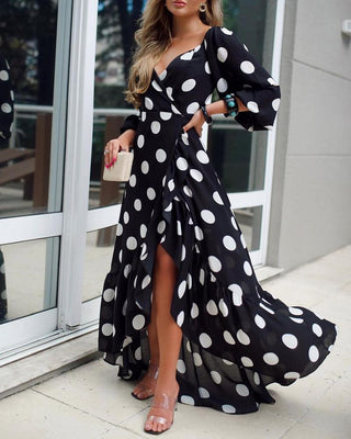 Robe asymétrique cache-cœur à pois