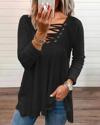 Haut décontracté à manches longues à lacets et œillets