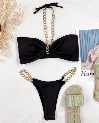Ensembles de bikini froncé licou design chaîne unie