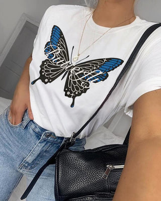T-shirt col rond imprimé papillon