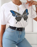 T-shirt col rond imprimé papillon
