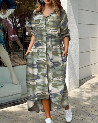 Robe longue à imprimé camouflage avec poche
