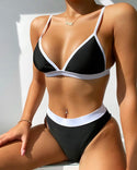 Ensemble de bikini à bretelles spaghetti color-block