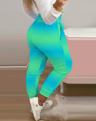 Pantalon décontracté à taille froncée et à ourlet volant