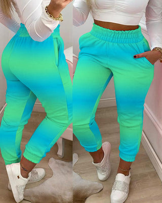 Pantalon décontracté à taille froncée et à ourlet volant