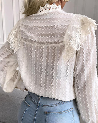 Top à volants et manches lanterne en dentelle au crochet