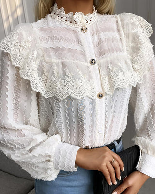 Top à volants et manches lanterne en dentelle au crochet