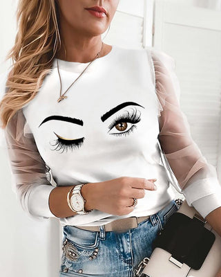 Haut à manches longues en maille transparente à imprimé Eyes