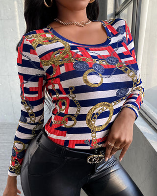 T-shirt à manches longues et col rond imprimé partout