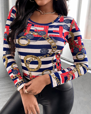 T-shirt à manches longues et col rond imprimé partout