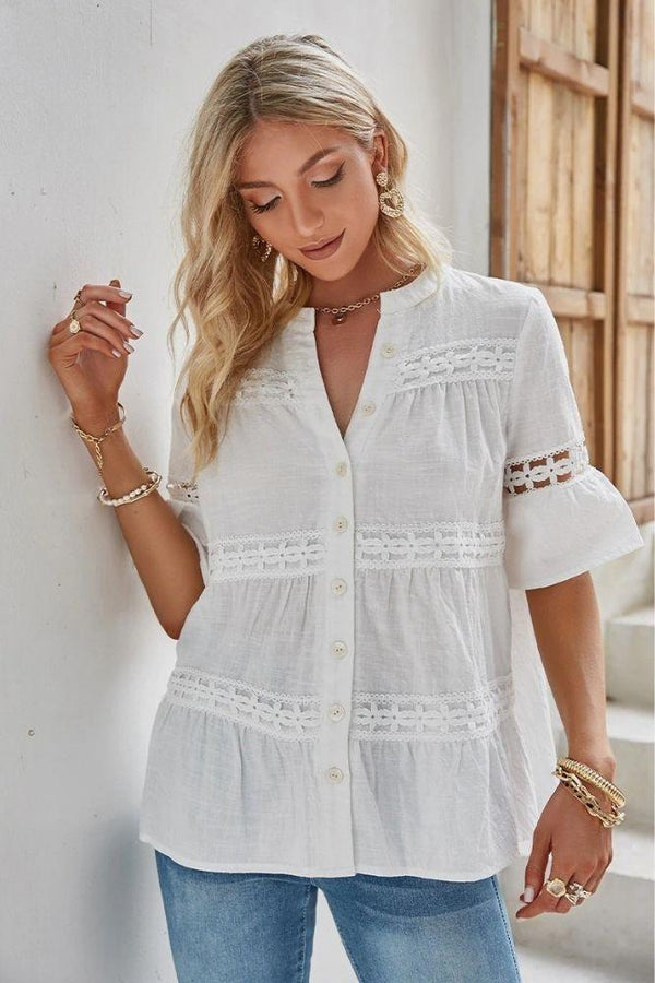 Chemise Blanche Bohème Broderie - S