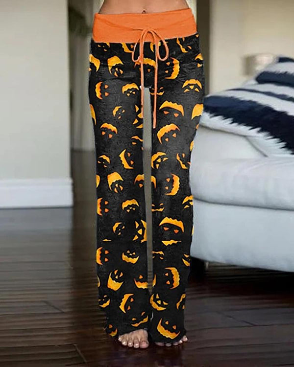 Pantalon à cordon de serrage imprimé animal citrouille d'Halloween