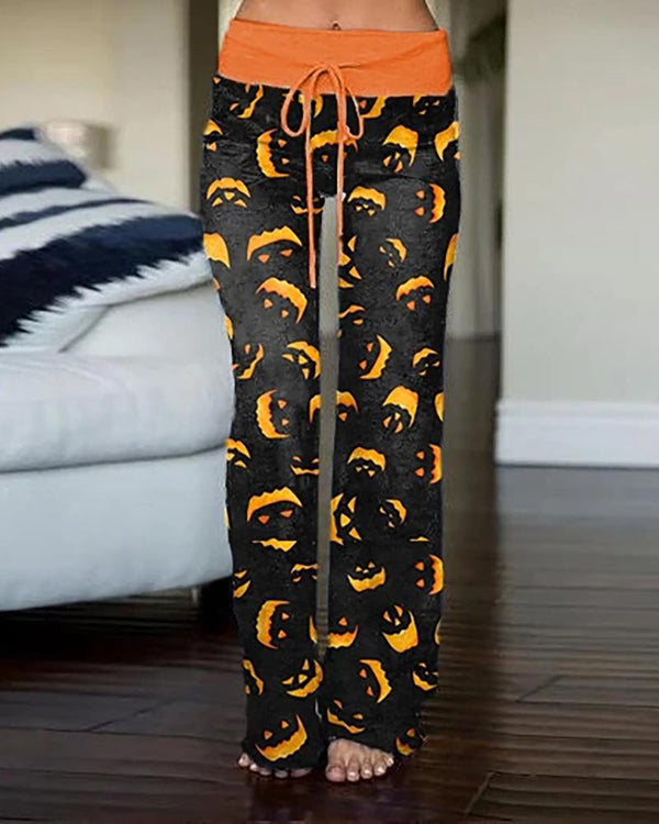 Pantalon à cordon de serrage imprimé animal citrouille d'Halloween