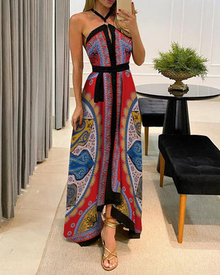 Robe longue à fente haute à imprimé foulard et licou