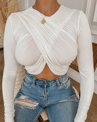 Haut cache-cœur froncé à manches longues