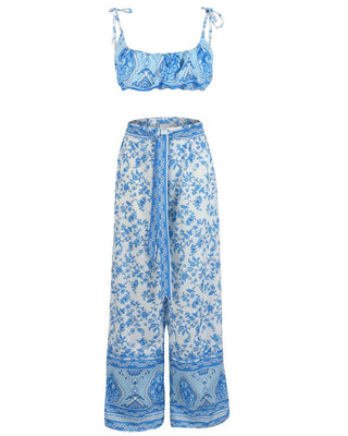 Ensemble haut et jupe à imprimé floral avec bretelles à nouer