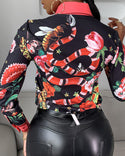 Chemise à manches longues à imprimé papillon floral et encolure nouée