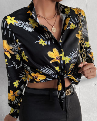 Haut décontracté à imprimé floral noué sur le devant
