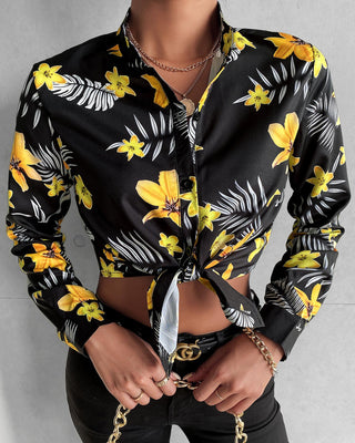 Haut décontracté à imprimé floral noué sur le devant