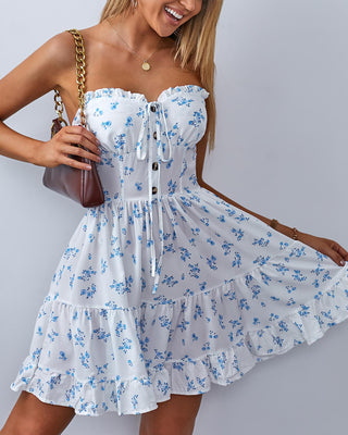 Robe bandeau à volants et imprimé floral