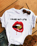 T-shirt à manches courtes imprimé graphique Lip Letter