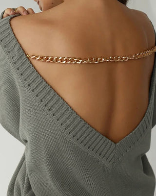 Chandail à manches longues dos nu à décor de chaîne