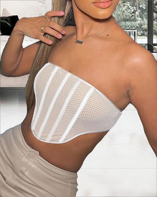 Top court sans manches en résille de couleur unie