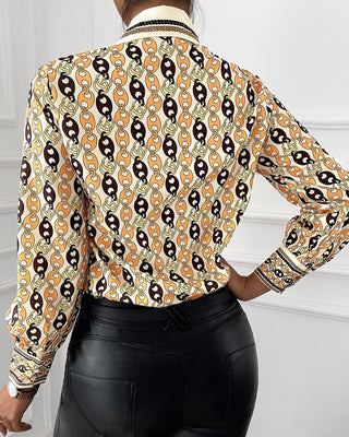 Blouse à manches longues à imprimé graphique et encolure nouée