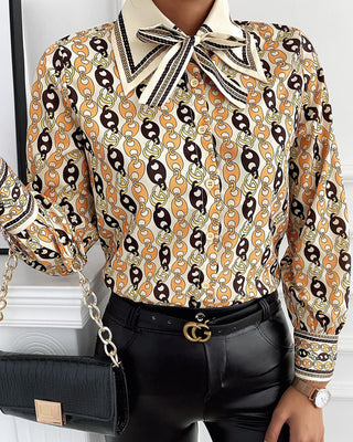 Blouse à manches longues à imprimé graphique et encolure nouée