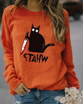 Sweat-shirt décontracté à imprimé chat Halloween