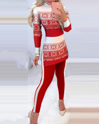 Ensemble haut et pantalon à manches longues et fente latérale de Noël
