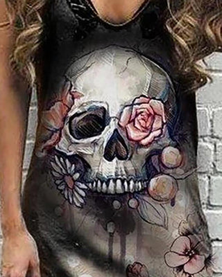 Robe décontractée sans manches à imprimé floral Skull