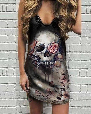 Robe décontractée sans manches à imprimé floral Skull