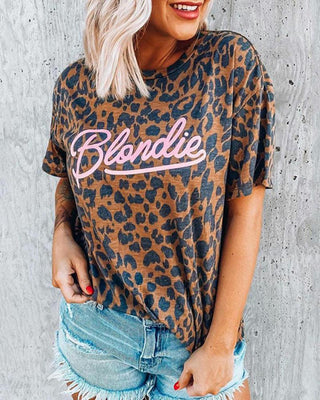 T-shirts à manches courtes léopard à imprimé lettre