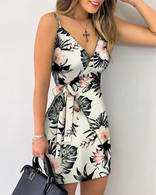 Robe portefeuille imprimée tropicale à détail noué