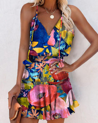 Mini-robe à bretelles multicolore à imprimé floral