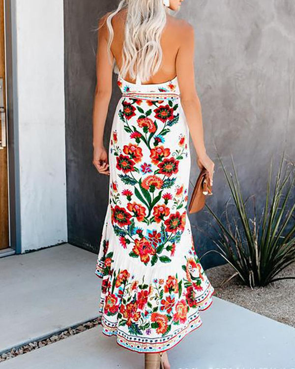 Robe maxi dos nu à imprimé floral