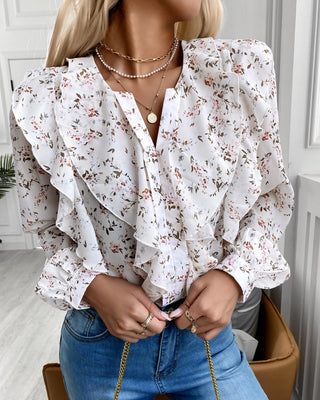 Haut à manches lanterne à volants et imprimé floral