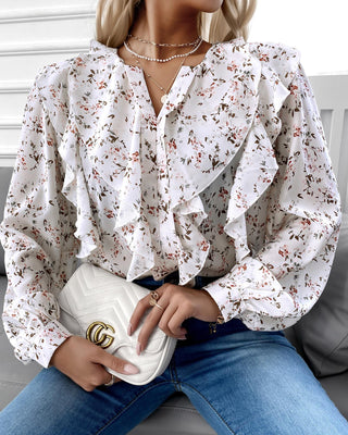 Haut à manches lanterne à volants et imprimé floral