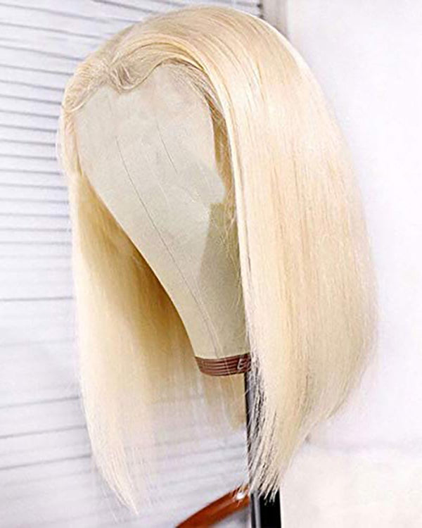 Perruques courtes et droites blondes avec fermeture en dentelle de cheveux humains