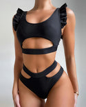 Maillot de bain bikini à découpes et volants