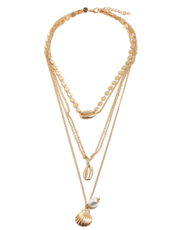 Collier chaîne en couches avec pendentif en perles de coquillage