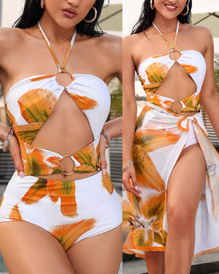 Maillot de bain une pièce à motif floral avec joint torique et cache-maillot