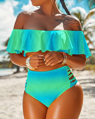 Ensemble de bikini à volants à lacets et à épaules dénudées