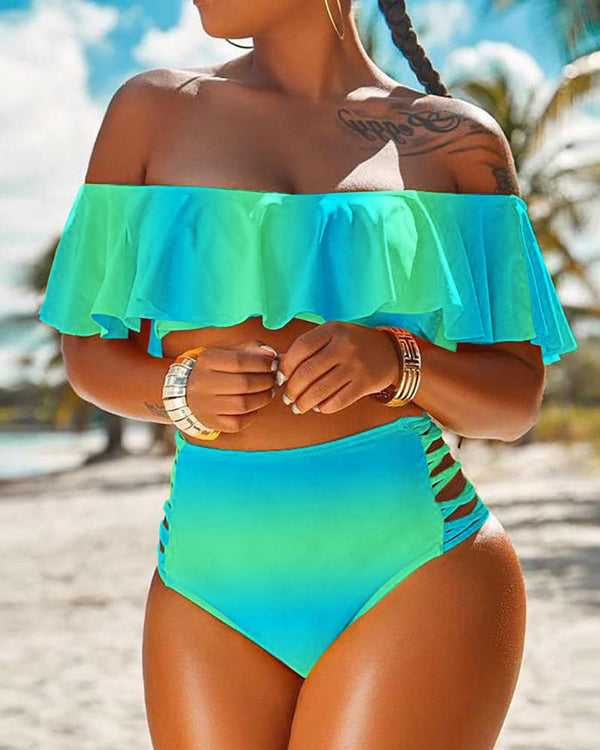 Ensemble de bikini à volants à lacets et à épaules dénudées