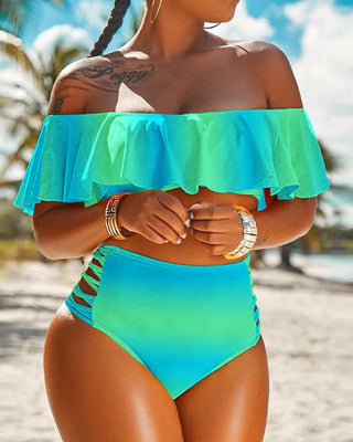 Ensemble de bikini à volants à lacets et à épaules dénudées