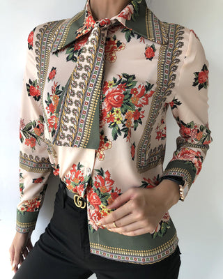 Chemise décontractée à imprimé foulard à col noué