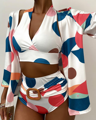 Ensembles de tankini col en V Colorblcok avec cache-maillot