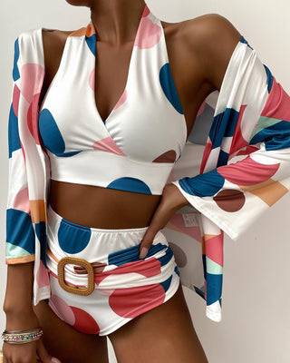 Ensembles de tankini col en V Colorblcok avec cache-maillot